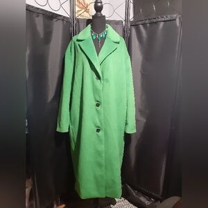 H&M NWT Vibrant Kerry  Green Trench Coat Pockets Old Money Winter Women's 2X